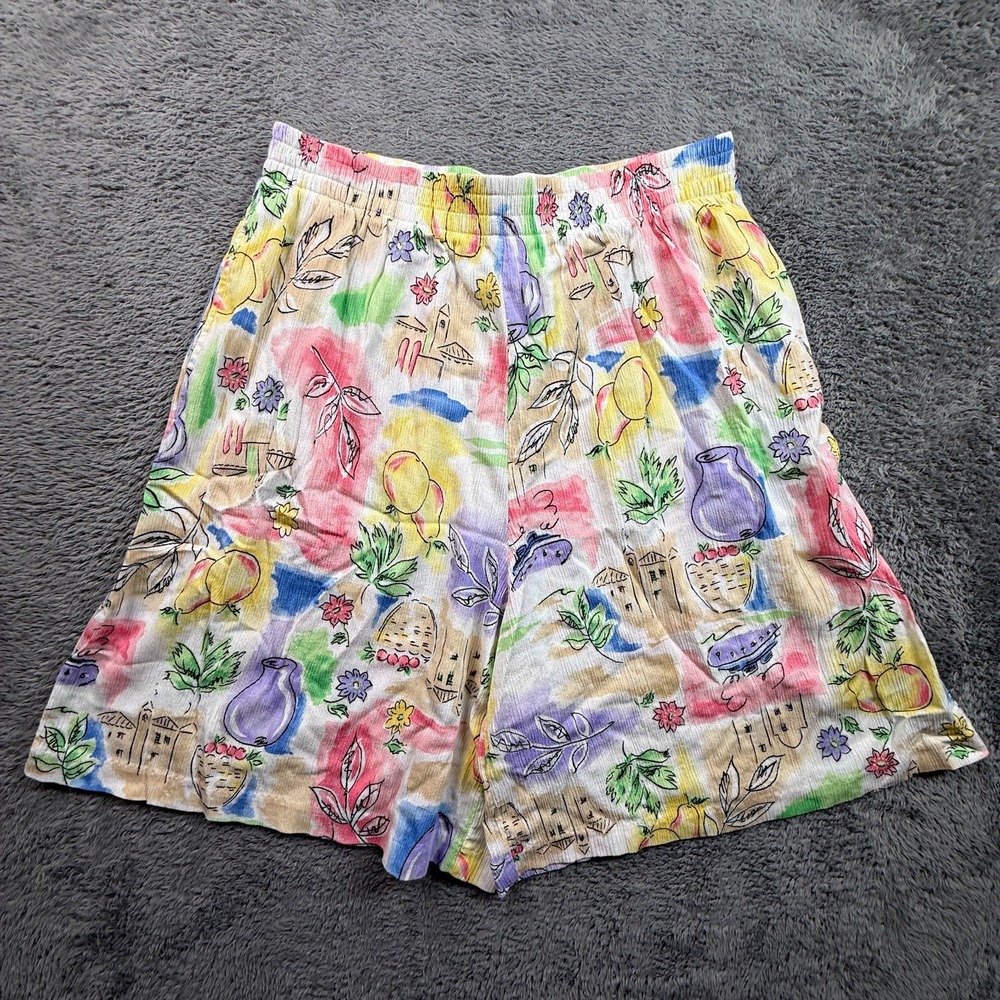 Koret Francisca Womens M Floral Watercolor Print Elastic Waist Shorts Rayon
